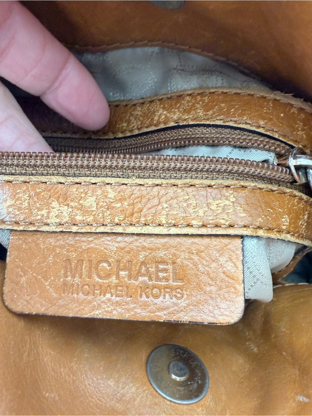 MICHAEL KORS Leather Brown Hamilton Satchel Bag Logo Monogram Lock Chain *FLAWS - Picture 15 of 16